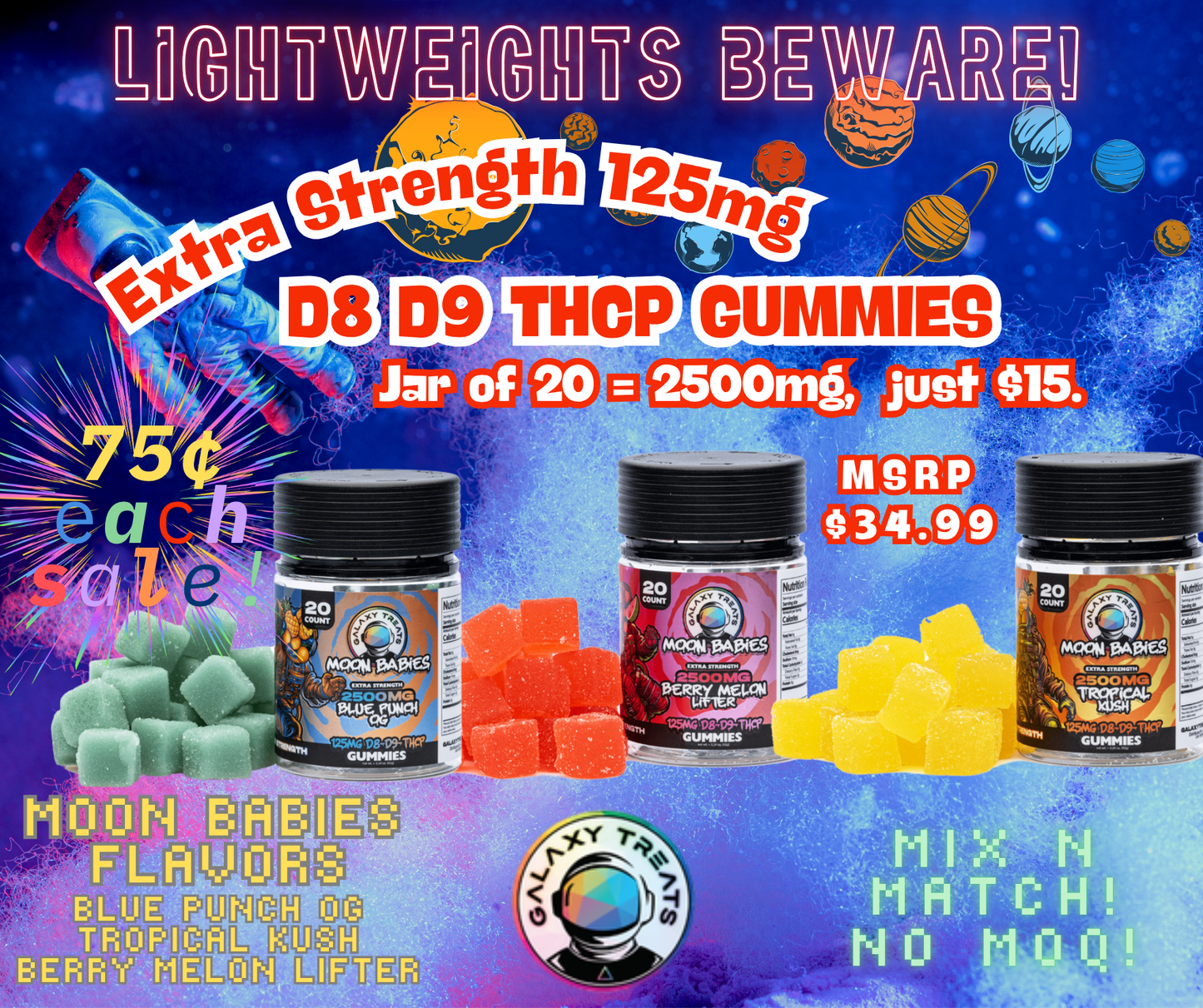 125mg Galaxy Moon Babies Gummies D8+D9+THCp