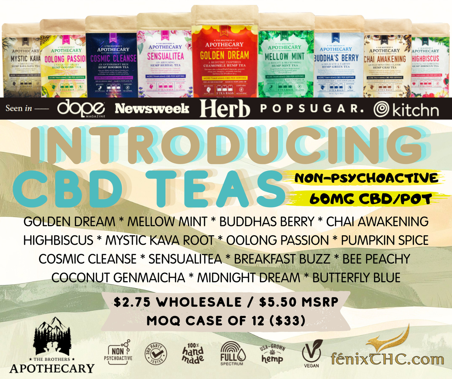 BROTHERS APOTHECARY FINE CBD TEAS (15 Flavors) Non-psychoactive
