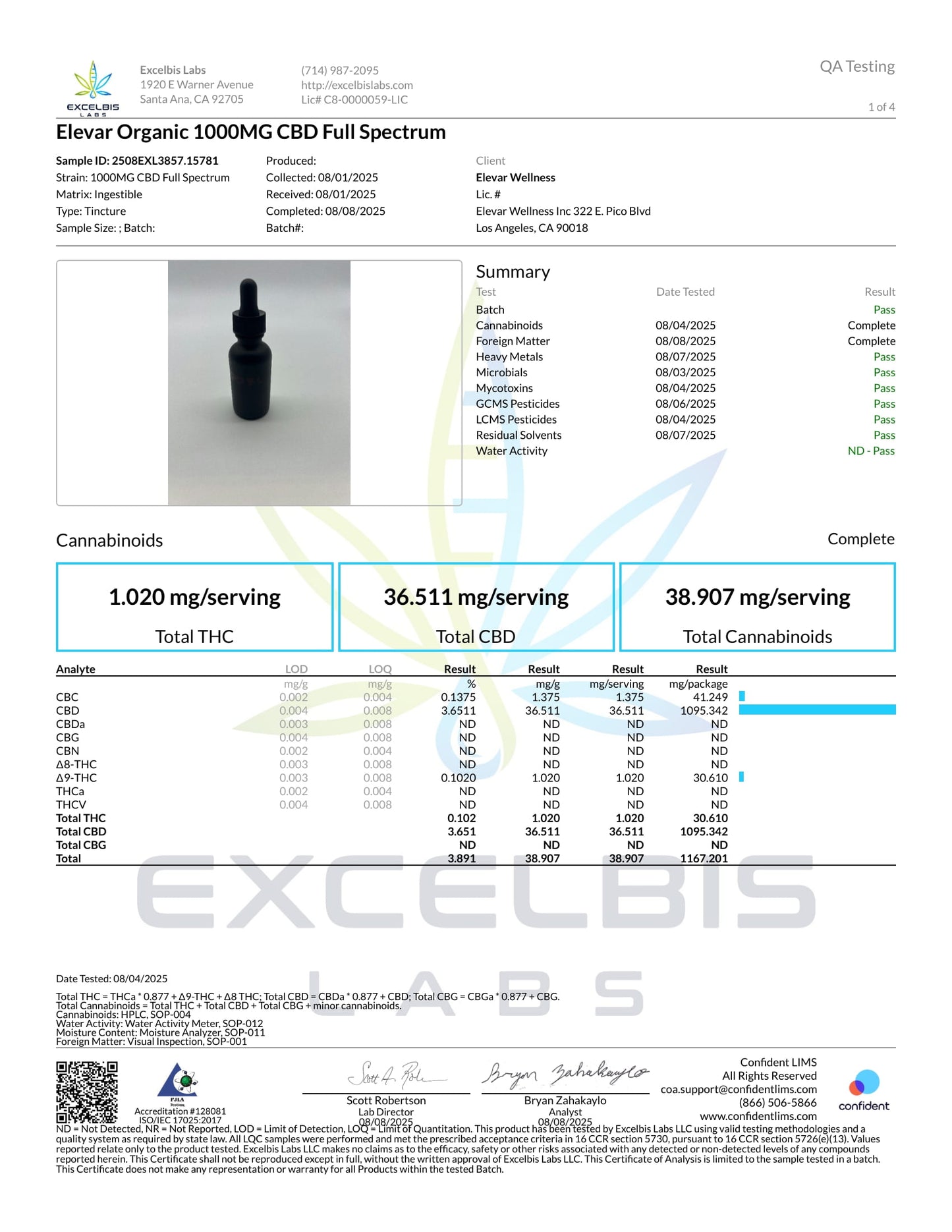 ELEVAR FULL SPECTRUM TINCTURE W/CBC, 1000mg