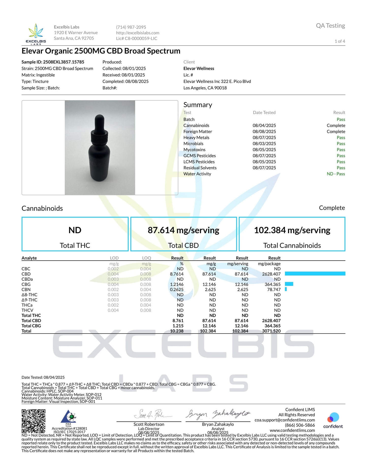 ELEVAR 2500mg BROAD SPECTRUM CBD TINCTURE W/ CBG & CBN