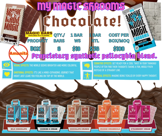 MY MAGIC SHROOMS CHOCOLATE BARS, BOX OF SIX