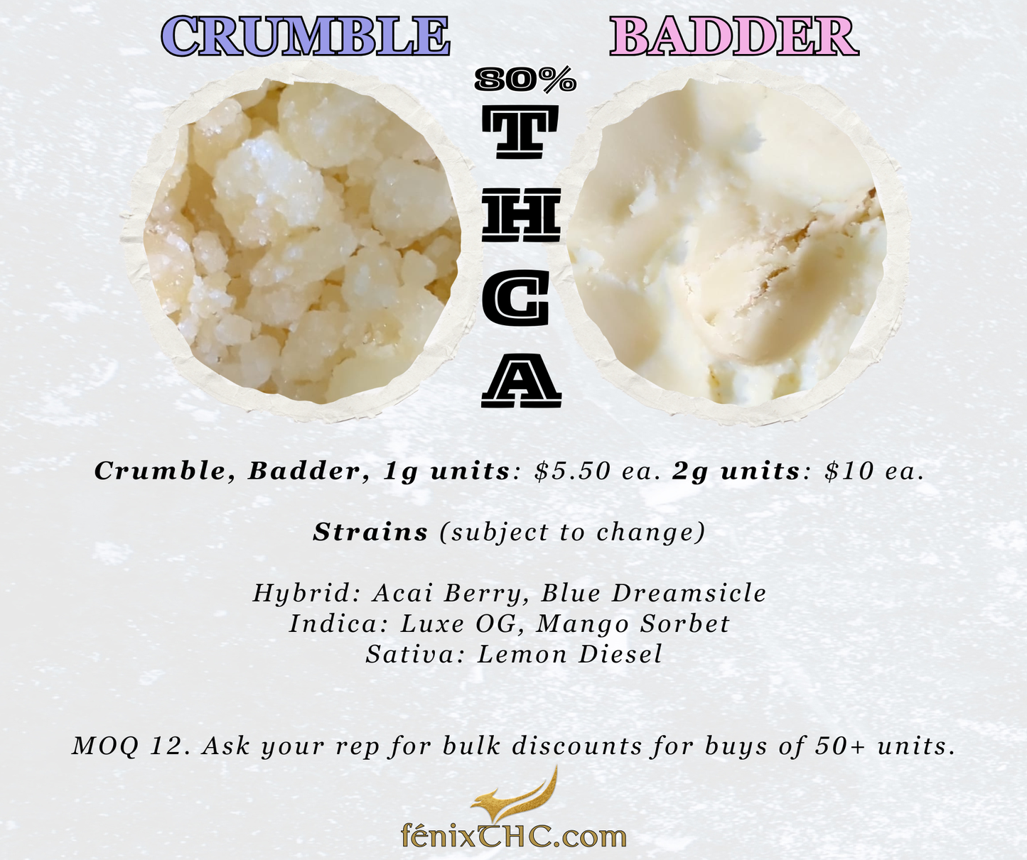 LIVE RESIN BADDER and CRUMBLE CONCENTRATES, approx. 80% THCA