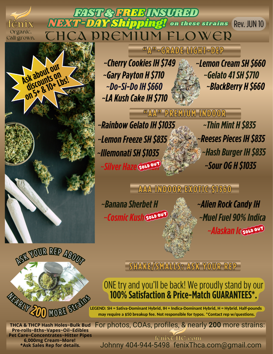 BULK FLOWER MENUS & SPECIALS : THCA STRAINS, ECONOMY & PREMIUM: UPDATED 6/10