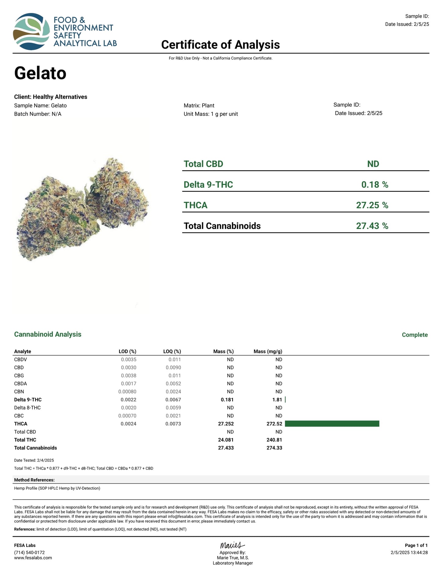 GELATO THCA FLOWER, BRANDED & JARRED