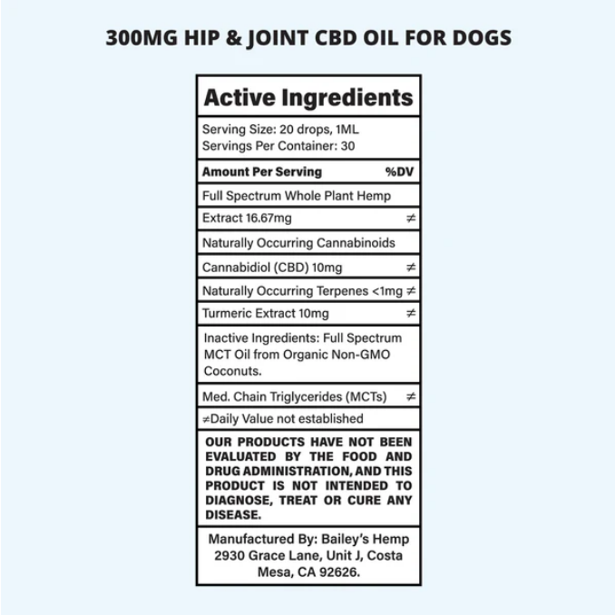 BAILEY'S CBD+TURMERIC DOG TINCTURE FOR HIP & JOINT