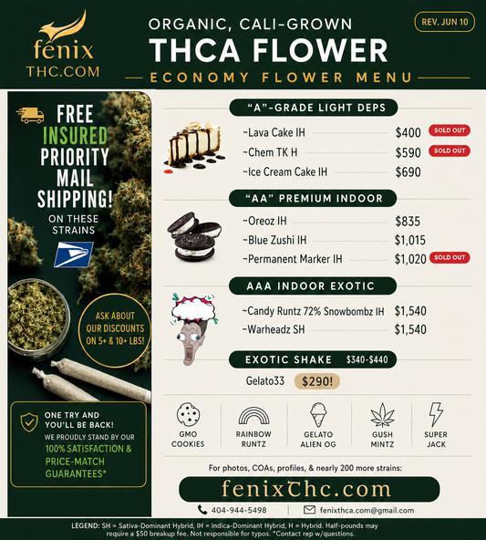 BULK FLOWER MENUS & SPECIALS : THCA STRAINS, ECONOMY & PREMIUM: UPDATED 6/11