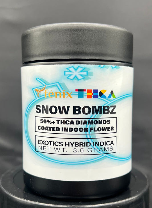 SNOWBOMBZ THCA FLOWER, BRANDED & JARRED