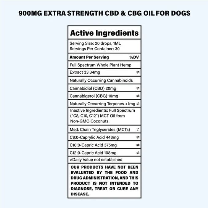 BAILEY'S CBD+CBG DOG TINCTURE EXTRA STRENGTH