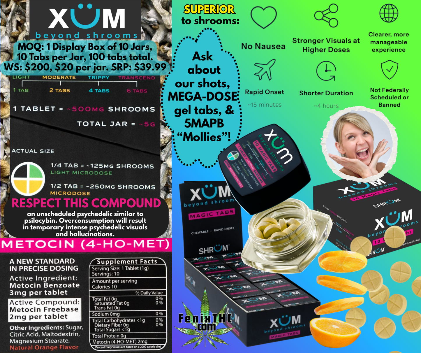 MUSHROOM EDIBLES: XÜM SHRUM ORANGE CHEWABLE TABLETS. 2mg Metocin/4-HO-MET.