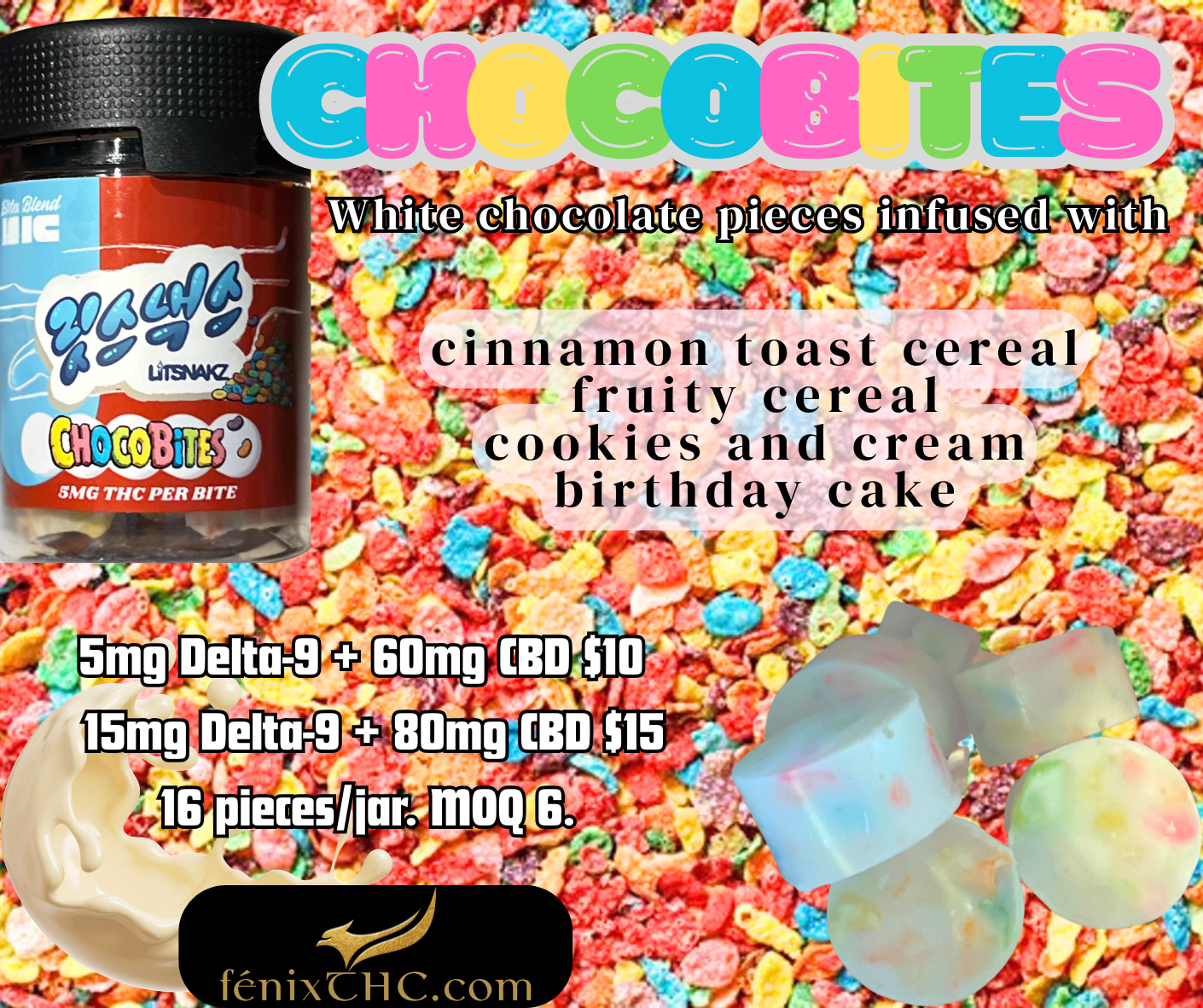 LITSNAKZ CHOCOBITES Delta-9 Cereal-Flavored White Chocolate Bite Edibles 80 or 240mg