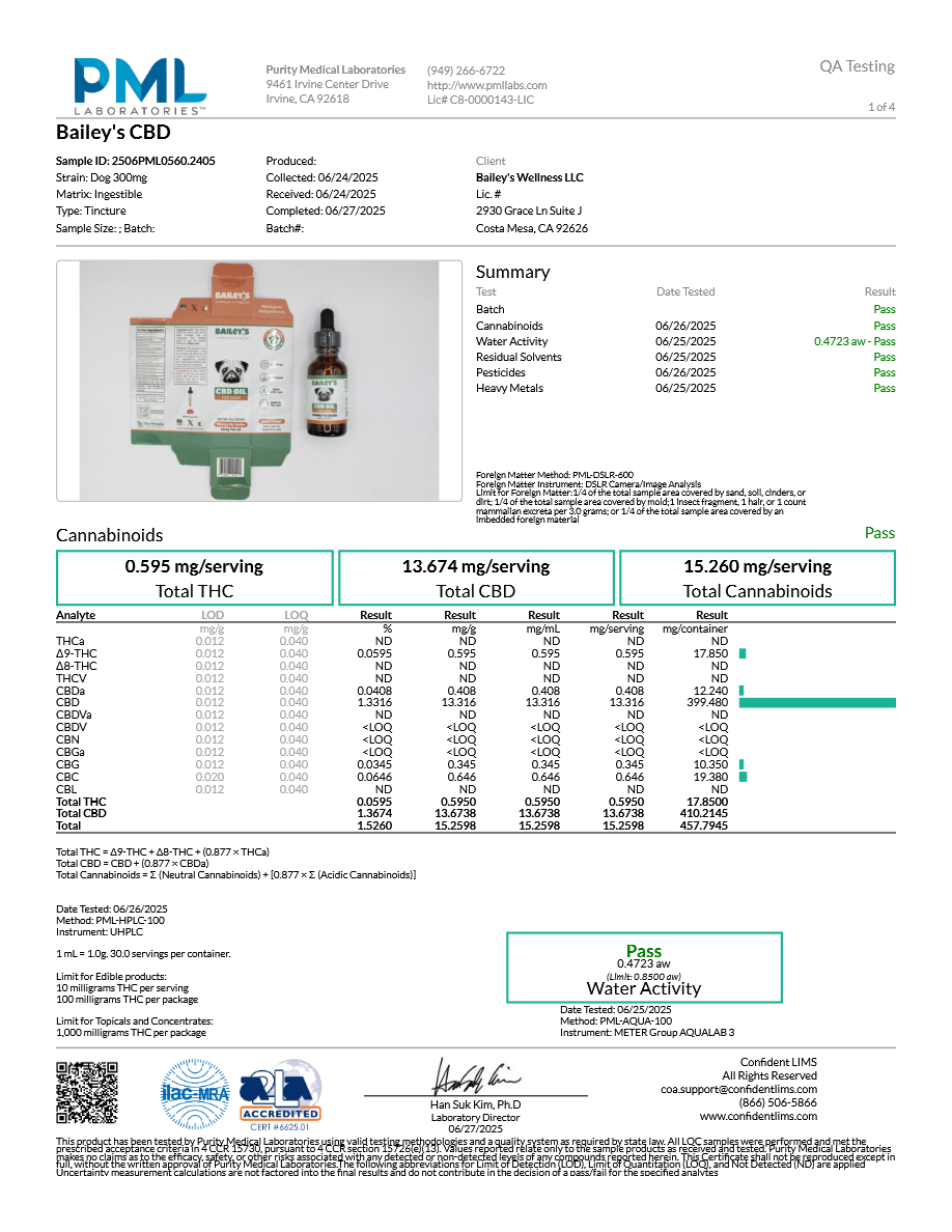 BAILEY'S CBD DOG TINCTURE, ORIGINAL