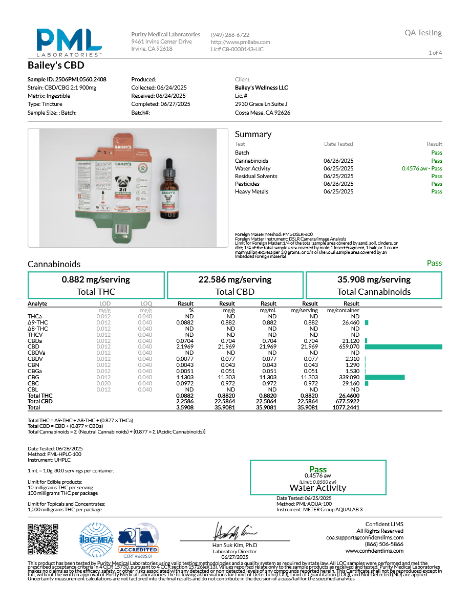 BAILEY'S CBD+CBG DOG TINCTURE EXTRA STRENGTH
